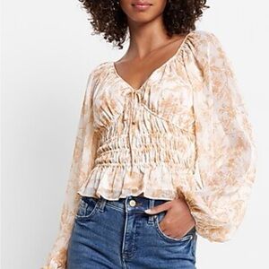 Express Cream Puff Sleeve Smocked Blouse Like New
